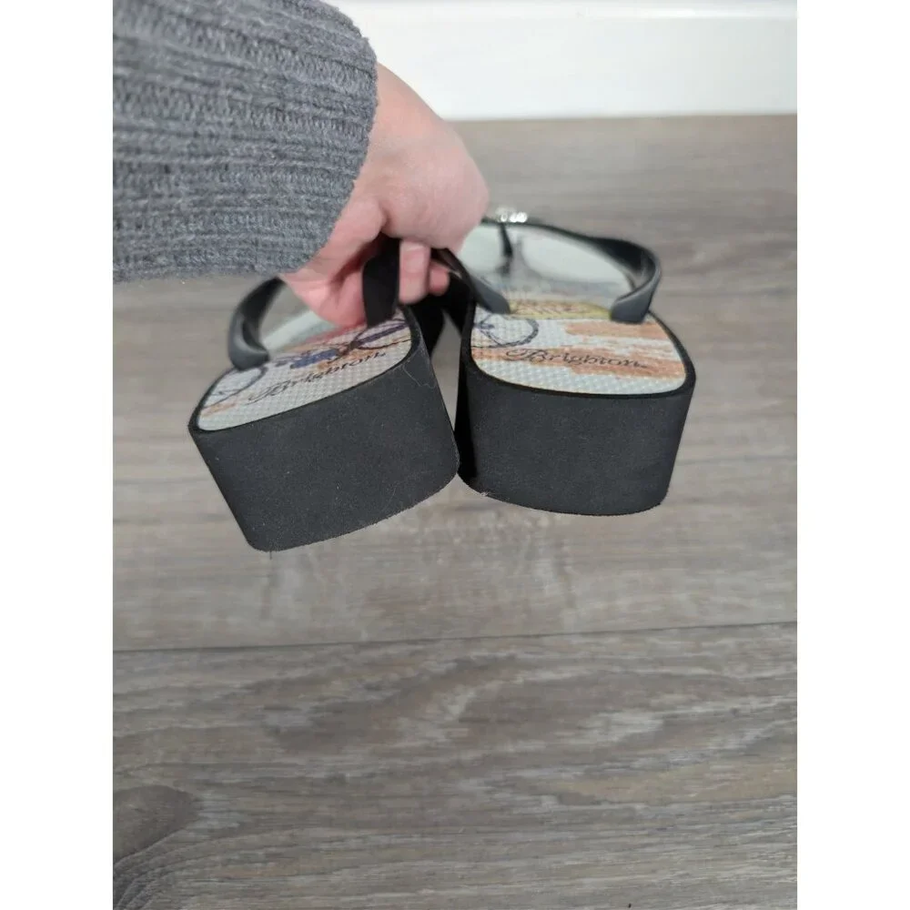 Brighton Women's Paris Chic Sandals Wedge Flip Flops Platform With Shoe Bag Sz 9